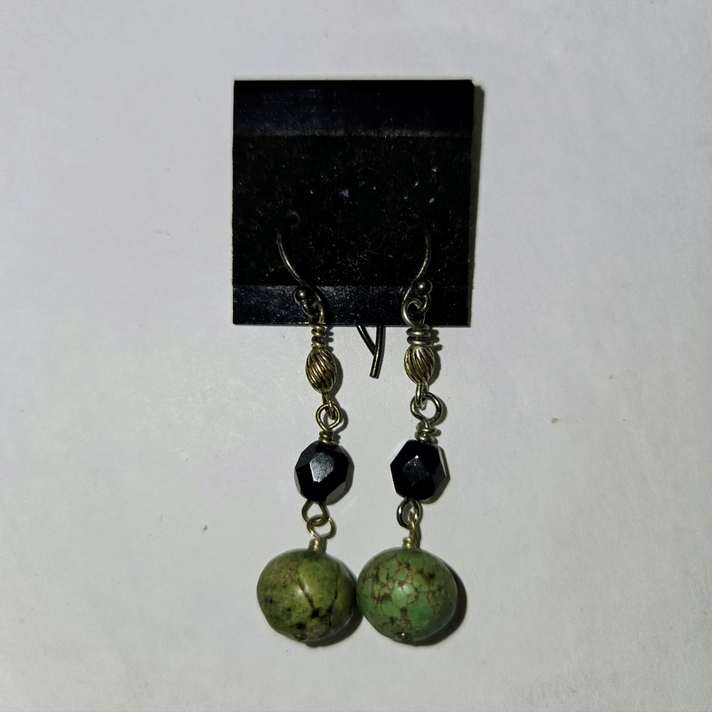 Vintage Green and Black Dangle Earrings